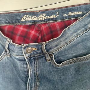 Eddie Bauer womens size 2 boyfriend fit jeans. Red plaid lining for extra warmth